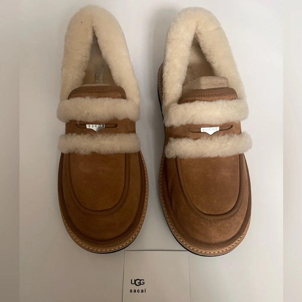 UGG x SACAI Tan Shearling Loafers - Chestnut - Picture 11 of 16